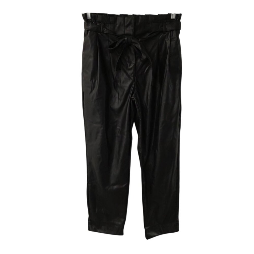 Mi Ami For‎ Francescas Faux Leather Paperbag Pants Black Tie-Waist Large NEW